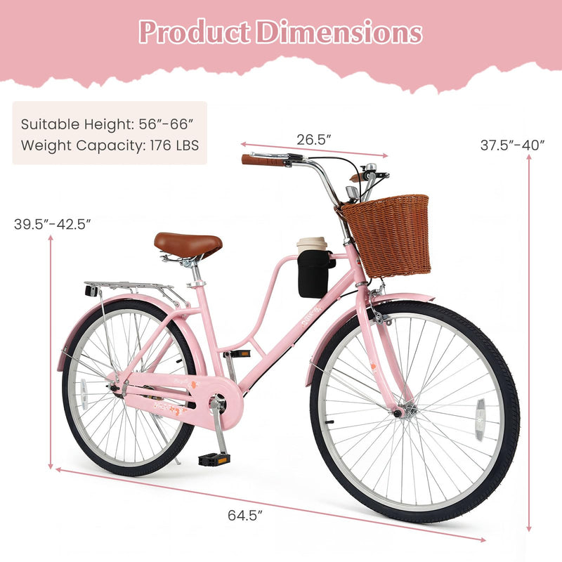 Load image into Gallery viewer, Goplus 24/26-Inch Beach Cruiser Bike for Women w/ Cup Holder Basket &amp; Front Rear Reflectors
