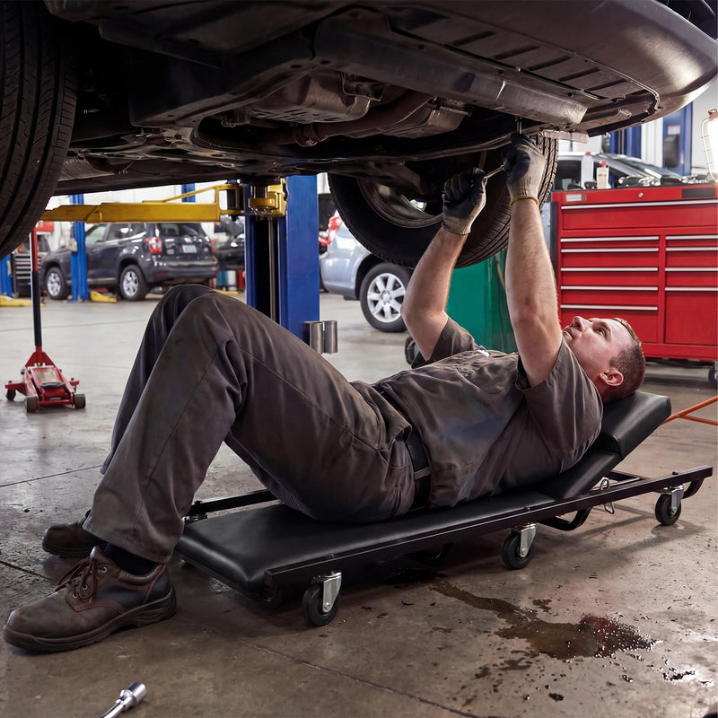 Load image into Gallery viewer, Goplus 40 Inch Padded Rolling Creeper with Adjustable Backrest &amp; Headrest
