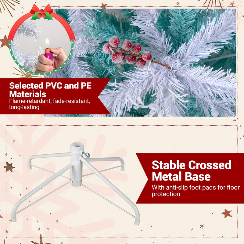 Load image into Gallery viewer, Goplus 6FT / 7FT Hinged Lighted Xmas Tree with Snow Flocked Branch Tips &amp; LED Lights
