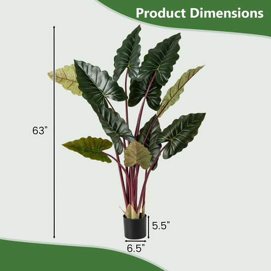Goplus 63" Tall Fake Pre-Potted Plant w/ 11 Faux Leaves & Bendable Stems