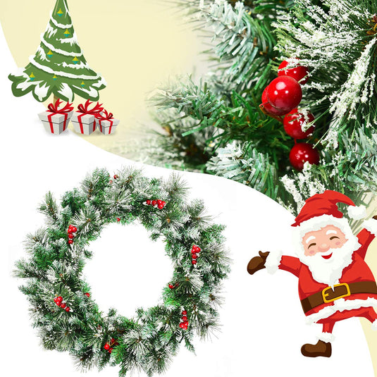 Goplus Snow Flocked Christmas Wreath for Doorway Window Wall