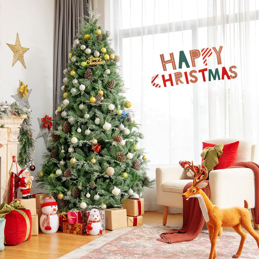 Goplus 8FT Snow Flocked Artificial Christmas Tree Unlit Premium Hinged Full Xmas Tree