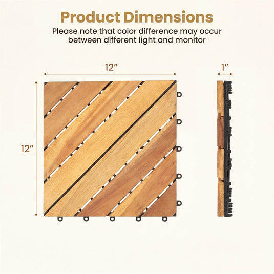 Goplus 24/48-Pack Acacia Wood Interlocking Deck Tiles (Diagonal) | Outdoor Waterproof