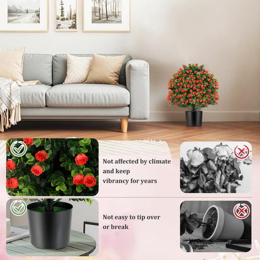 Goplus 21.5’’ Artificial Rose Topiary Ball Tree for Indoor Outdoor