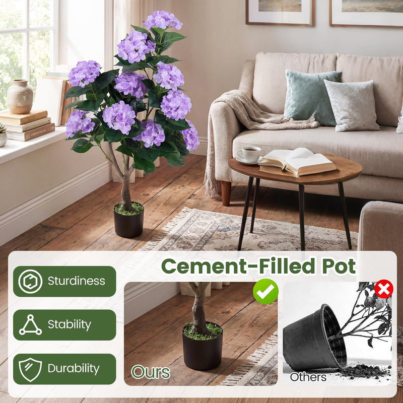 Load image into Gallery viewer, Goplus 2 Pack Artificial Hydrangea Tree w/11 Flowers &amp; Realistic Trunk in Plastic Nursery Pot
