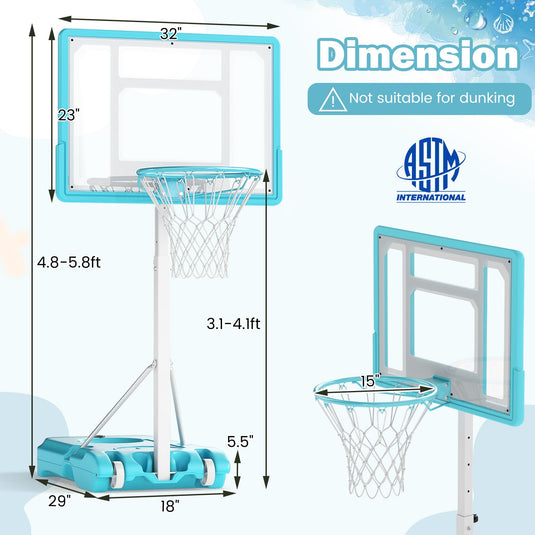 Goplus Poolside 3.1-4.1 FT Adjustable Height Basketball Goal with 32" Shatterproof Backboard