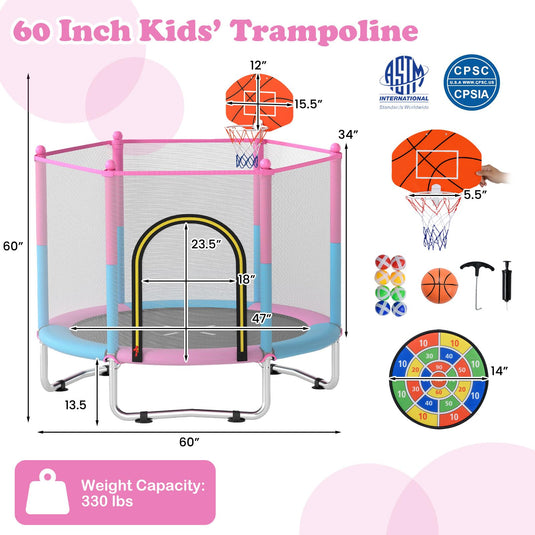 Goplus 60" Toddler Recreational Trampoline with Basketball Hoop for 3-6 Years Old Kids