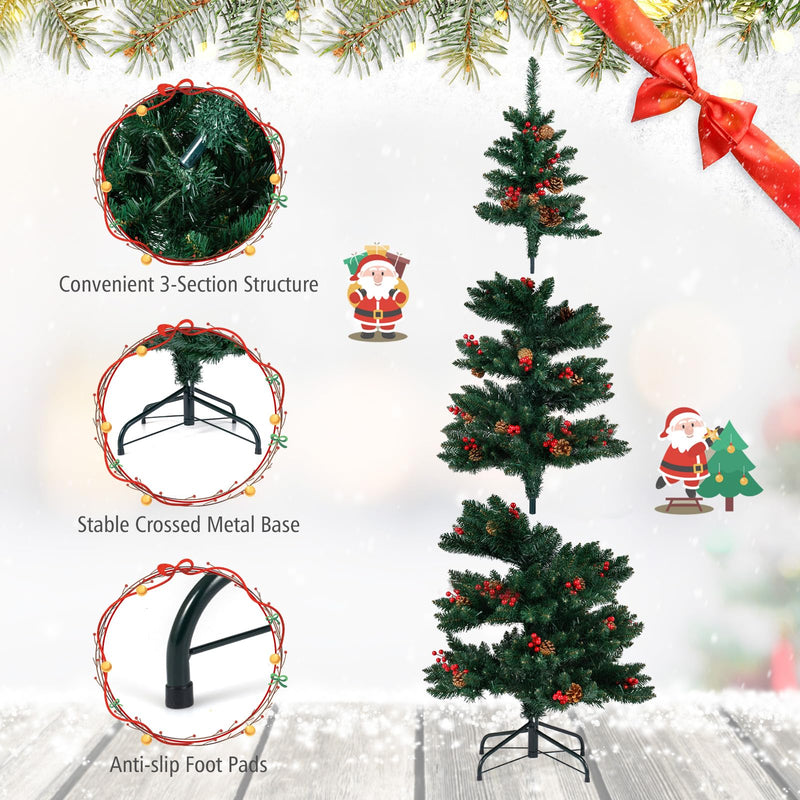 Load image into Gallery viewer, Goplus 6FT / 7FT Pre-Lit Spiral Christmas Tree with Branch Tips Pine Cones Red Berries

