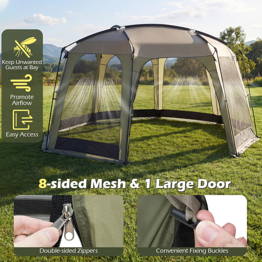 Goplus 12.5 FT X 11.7 FT Mesh Screen Tent with Zippered Door & Carrying Bag