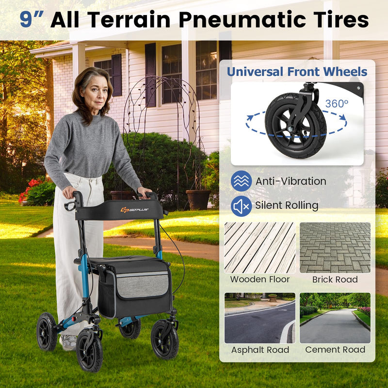 Load image into Gallery viewer, Goplus Walkers for Seniors with Seat 2 in 1 Folding Rolling Rollator Walker with 9&quot; Pneumatic Tires for All Terrain
