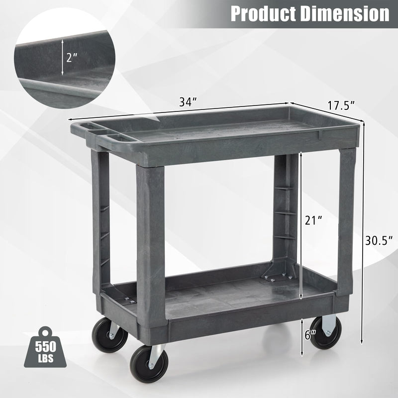 Load image into Gallery viewer, Goplus Service Utility Cart, 2-Tier Heavy-Duty PP Rolling Cart with 550 LBS Capacity, 2 Universal Wheels

