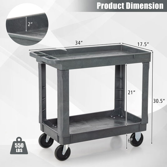 Goplus Service Utility Cart, 2-Tier Heavy-Duty PP Rolling Cart with 550 LBS Capacity, 2 Universal Wheels