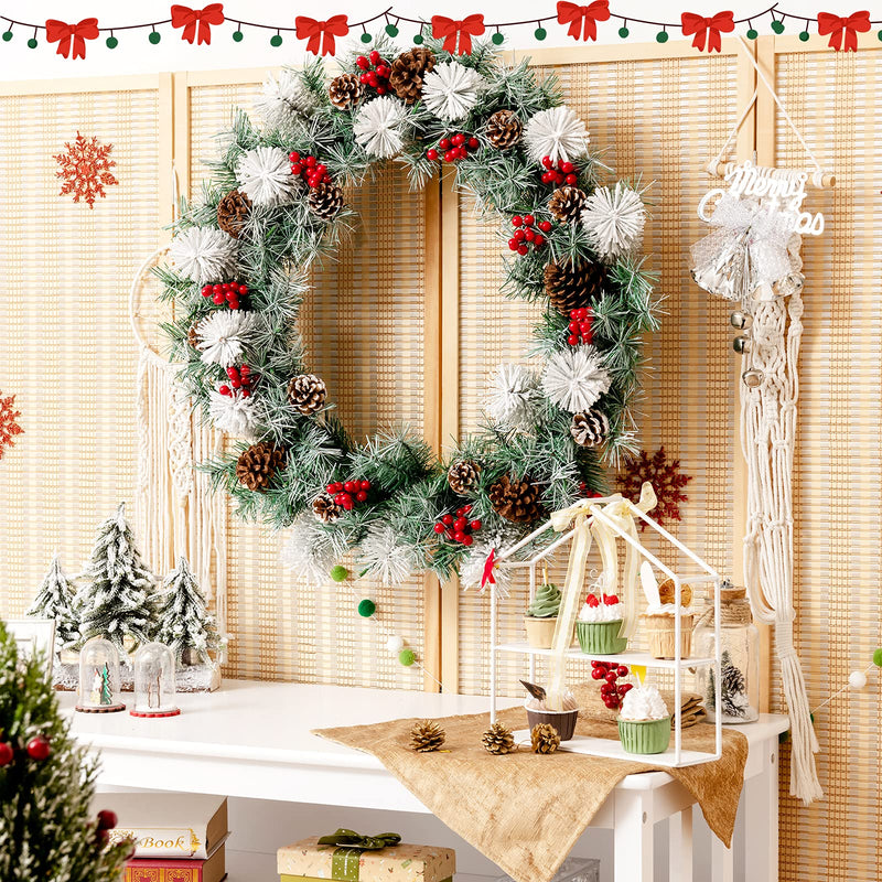 Load image into Gallery viewer, Goplus 30” Pre-lit Christmas Wreath Snow Flocked Lighted Xmas Wreath w/ 50 LED Lights
