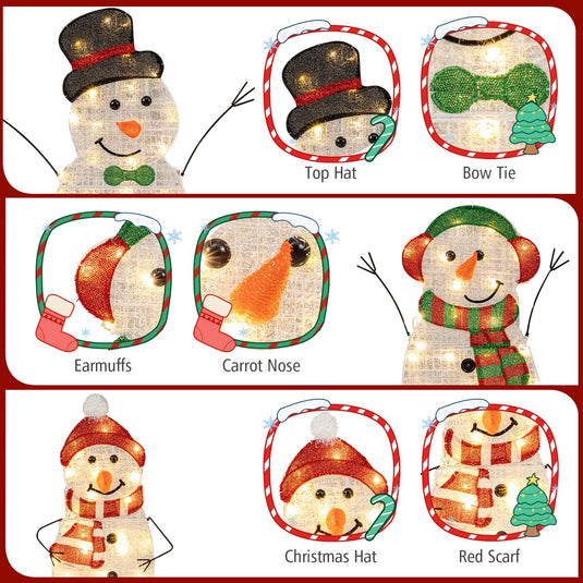 Lighted Snowman Family Christmas Decoration 3-Piece Pre-Lit 2D Snowman Set