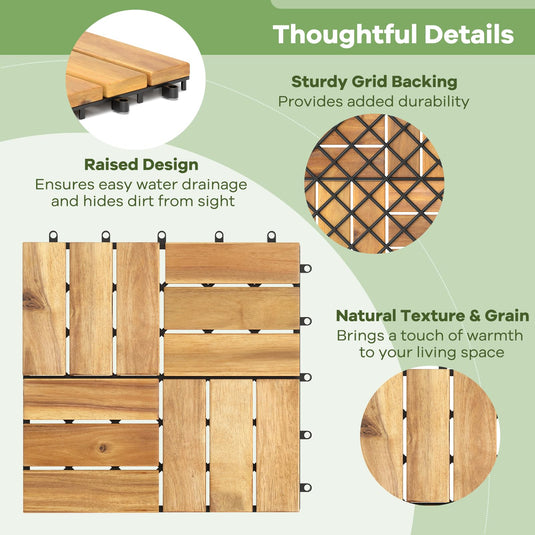 12" x 12" Snap-Lock Outdoor Interlocking Flooring Tiles 30 Pcs