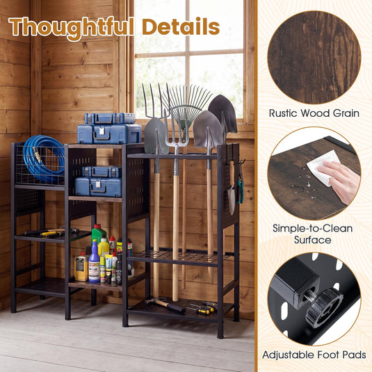 Goplus 40” Wide 3-Tier Garden Tool Organizer with Wooden Shelves