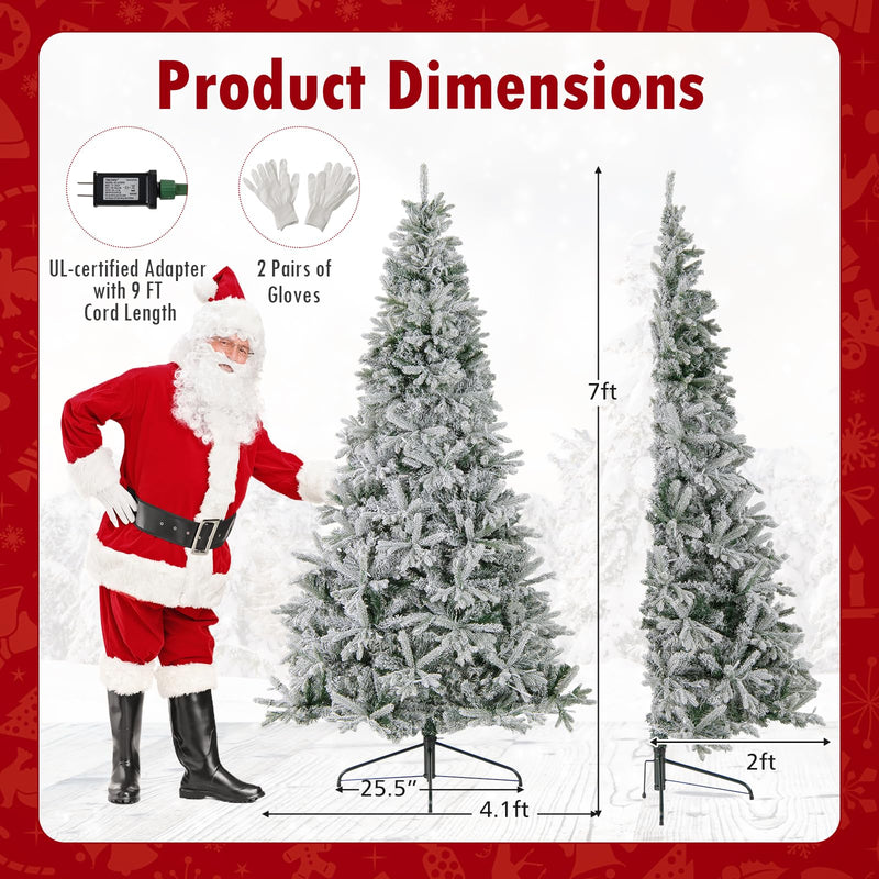 Load image into Gallery viewer, Goplus 7 FT Half Snow Flocked Christmas Tree with 240 Warm White &amp; Multicolored LED Lights
