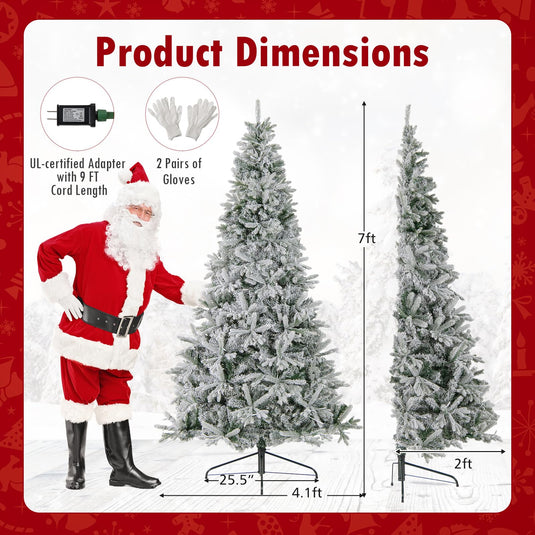Goplus 7 FT Half Snow Flocked Christmas Tree with 240 Warm White & Multicolored LED Lights
