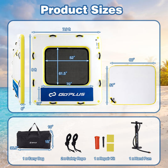 Goplus Inflatable Floating Dock 8FT x 8FT x 6 Inch Thick Swim Dock Platform