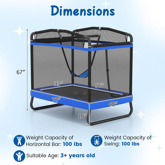 Goplus 6 x 4 FT Rectangle Kids Trampoline with Swing for Children Boys Girls