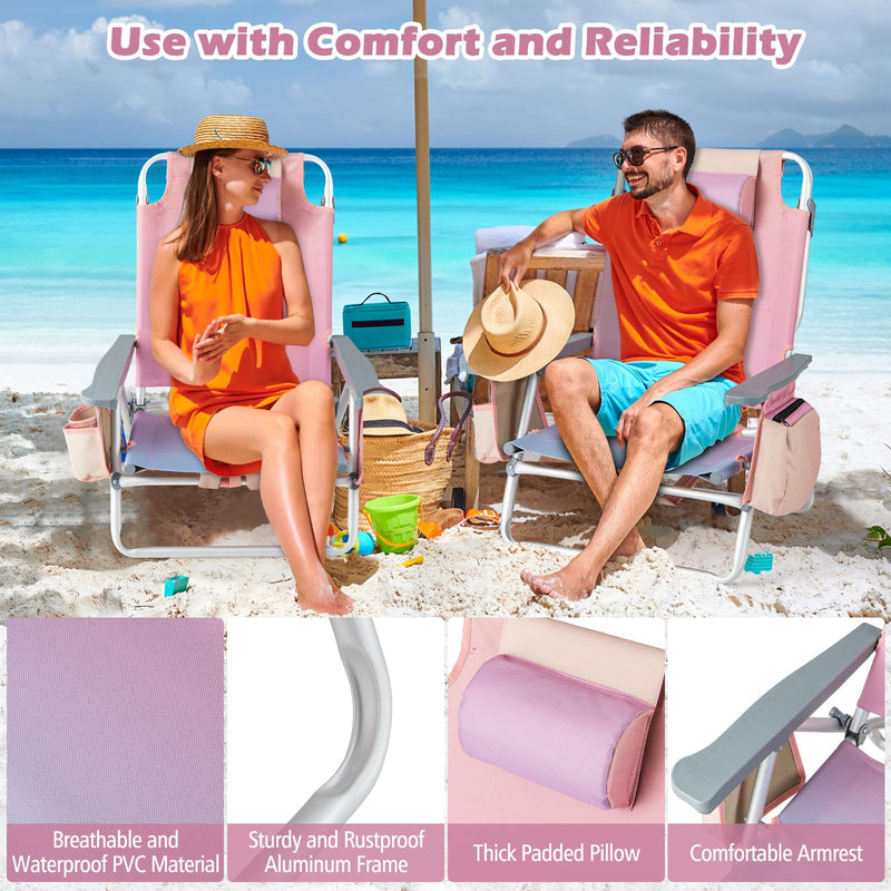 Load image into Gallery viewer, Goplus Backpack Beach Chairs, 4 Pcs Portable Camping Chairs with Cool Bag and Cup Holder
