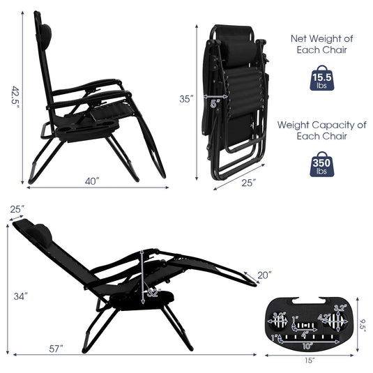 Goplus 2PC Zero Gravity Chairs Lounge Patio Folding Recliner