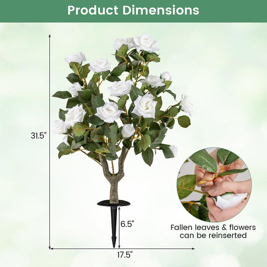 Goplus 31.5” 2 Pack Artificial Rose Flower Trees with Spikes & 18 White Flowers