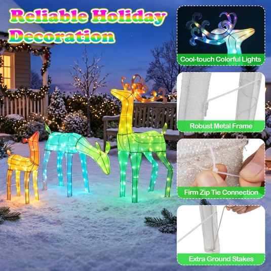 Goplus 3-Piece Christmas Deer Family Set with RGB Lights & APP Control