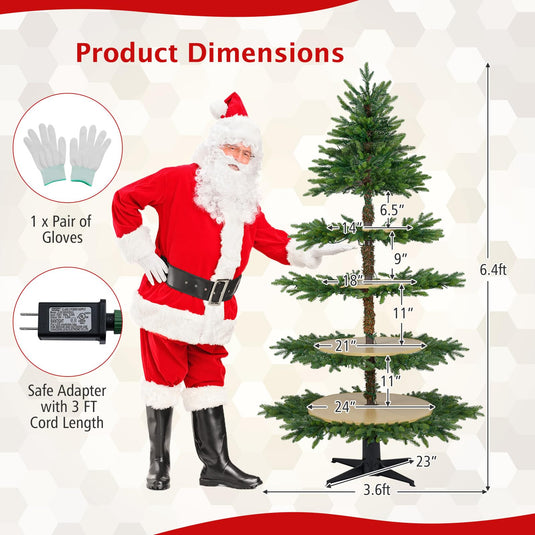 Goplus 6.4 FT Pre-Lit Artificial Christmas Tree with 360° Rotatable Base