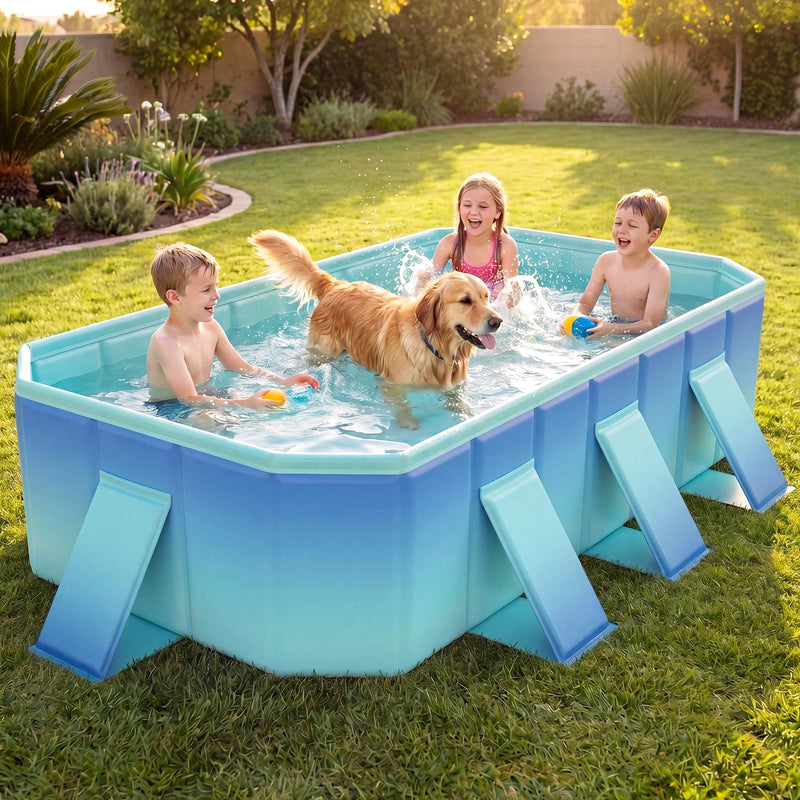 Load image into Gallery viewer, Goplus Foldable Portable Rectangle Around Ground Pool with 24 Hard Shell and Drain Hose
