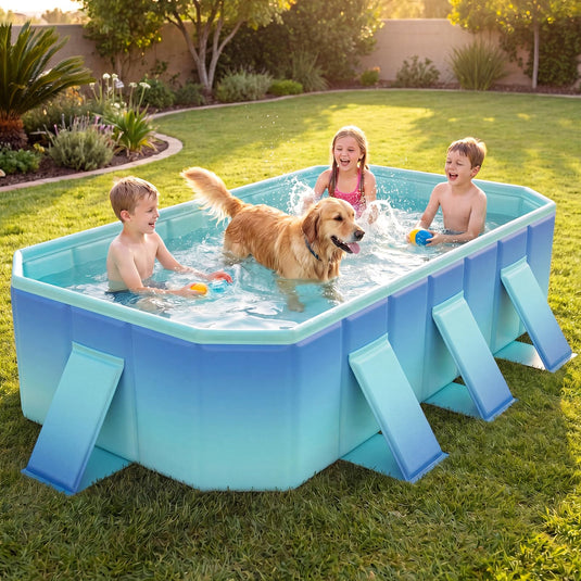 Goplus Foldable Portable Rectangle Around Ground Pool with 24 Hard Shell and Drain Hose