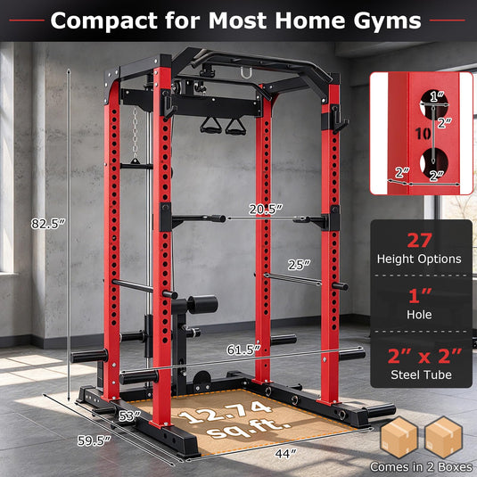 Goplus 2000LBS Power Cage with Cable Crossover System Landmine Attachment for Home Gym Garage