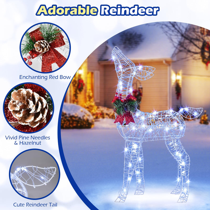 Load image into Gallery viewer, Goplus Christmas Pre-Lit Reindeer | 50 Cold White LED Lights &amp; Red Bow Stakes &amp; Zip Ties Included
