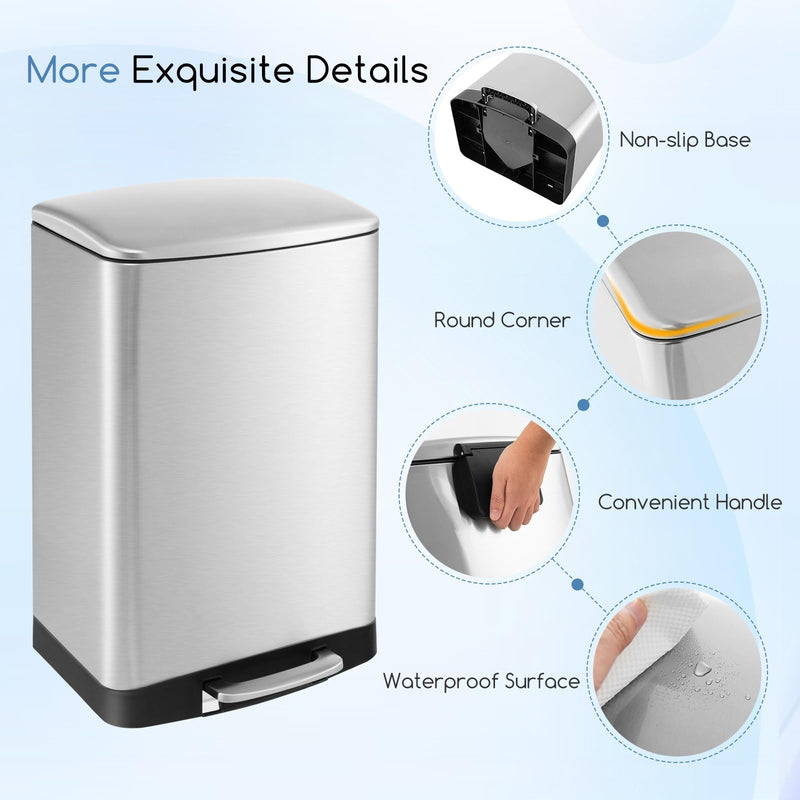 Load image into Gallery viewer, Goplus 13.2 Gallon/ 50 Liter Trash Can, Stainless Steel Garbage Can with Lock Device &amp; Foot Pedal, Stay Open Trash Bin w/Soft Closing Lid

