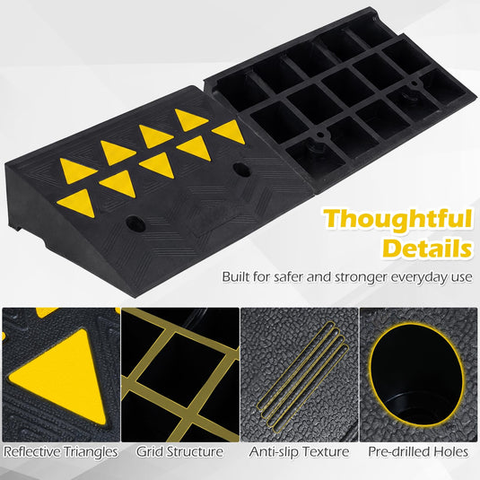 Goplus Heavy-Duty Rubber Curb Ramp 2 Pcs Driveway Threshold Ramps(5"/6.3" Rise)