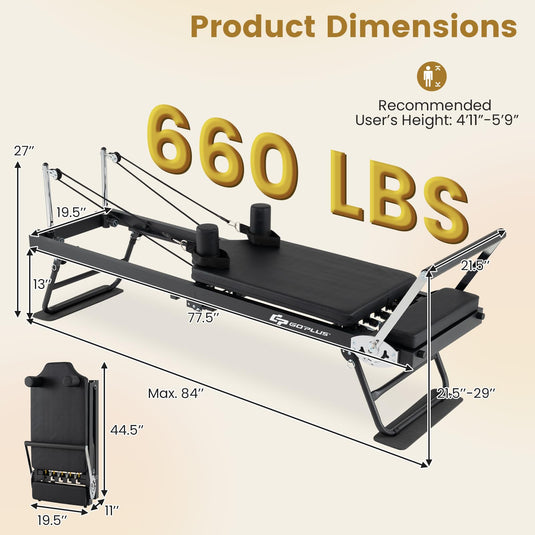 Goplus Foldable Pilates Reformer Machine for Home Gym 84" Large Pilates Equipment