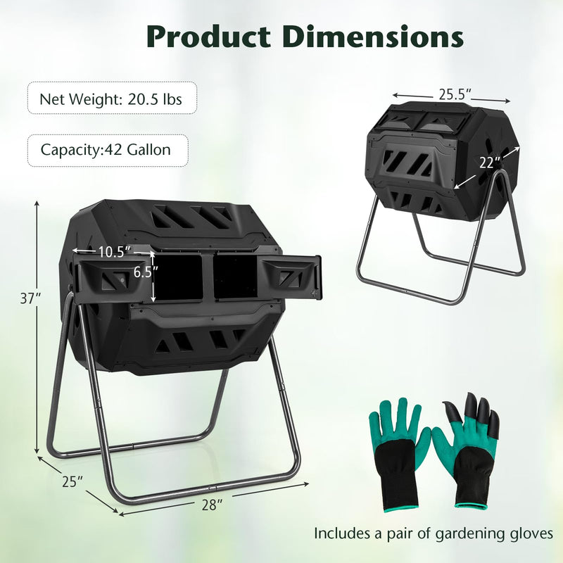 Load image into Gallery viewer, Goplus Compost Bin, 42-Gal Dual Chamber Composting Tumbler w/2 Sliding Doors, Heavy-Duty Metal Frame
