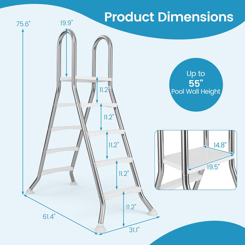 Load image into Gallery viewer, Goplus 4-Step Steel Frame Above Ground Swimming Pool Ladder for 55&quot; Pool Wall Heights

