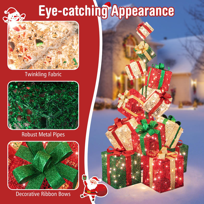 Load image into Gallery viewer, Goplus 15 Pieces Stackable Pre-lit Lighted Boxes Tower w/ 450 Warm White Lights
