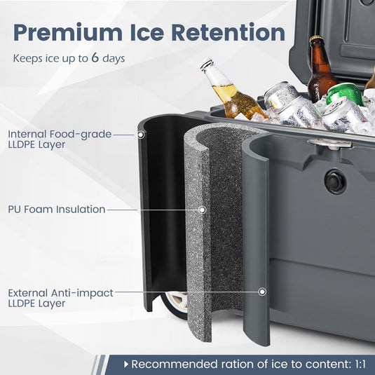 Goplus 52QT Insulated Rolling Cooler w/6-Day Ice Retention Pull Handle Wheels