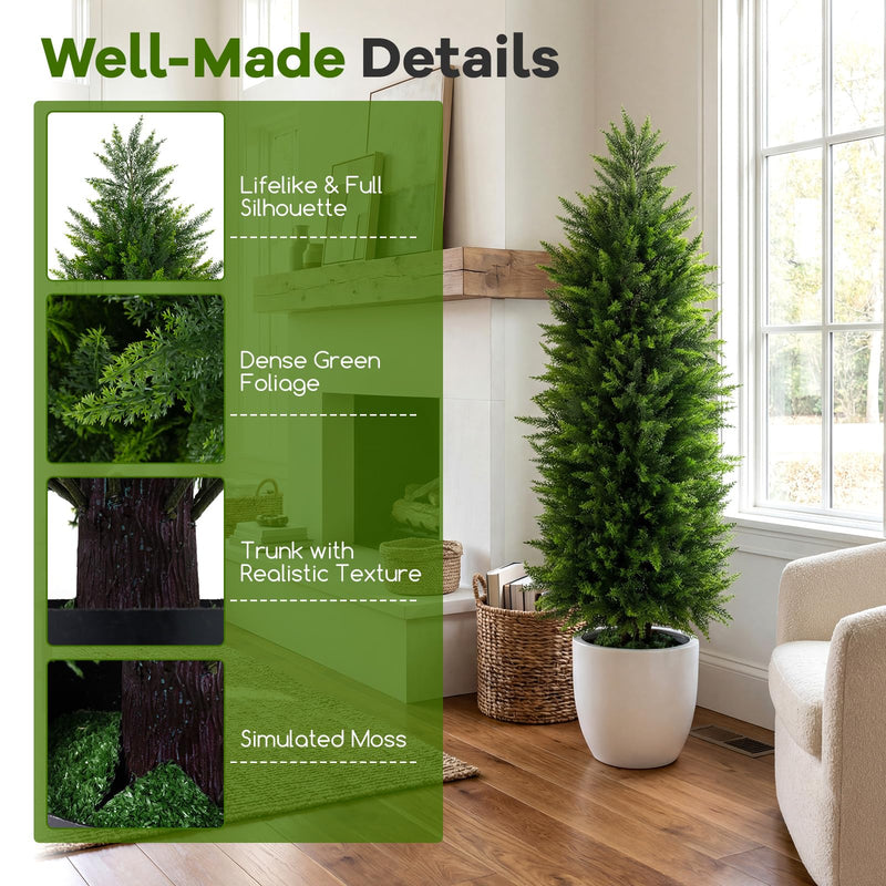 Load image into Gallery viewer, Goplus 4 FT Artificial Faux Cedar Cypress Plants in Cement-Filled Pots Set of 2
