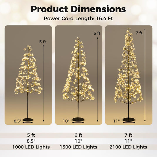 Goplus 5/6/7 FT LED Alpine Tree with 1000 Warm White LED Lights, Pre-lit Artificial Cedar with Weighted Base