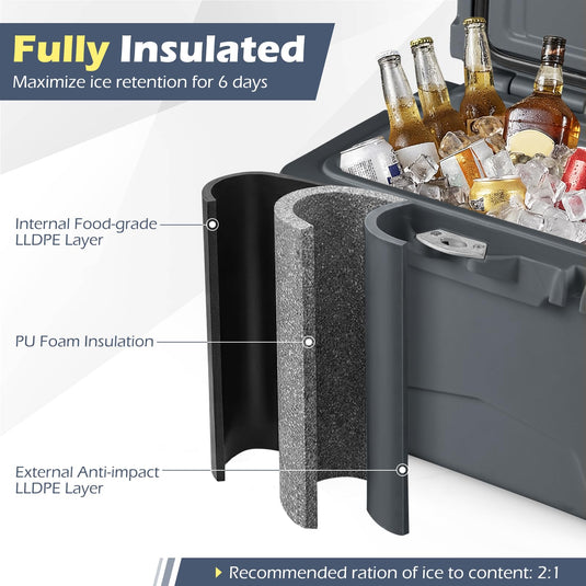 Goplus 20QT Insulated Ice Chest w/Portable Handles Cup Holders Ruler for Camping Fishing