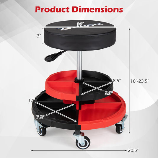 Goplus Rolling Mechanic Stool with Cushioned Seat w/ Dual Tool Trays