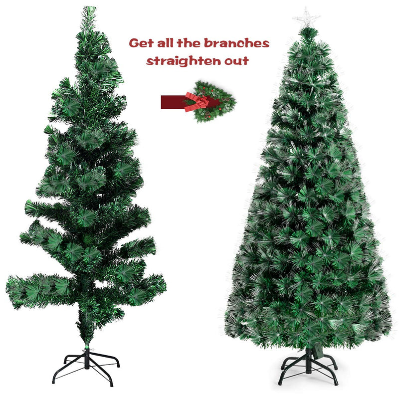 Load image into Gallery viewer, Goplus 5ft Pre-lit Artificial Christmas Tree Premium Optical Fiber Tree
