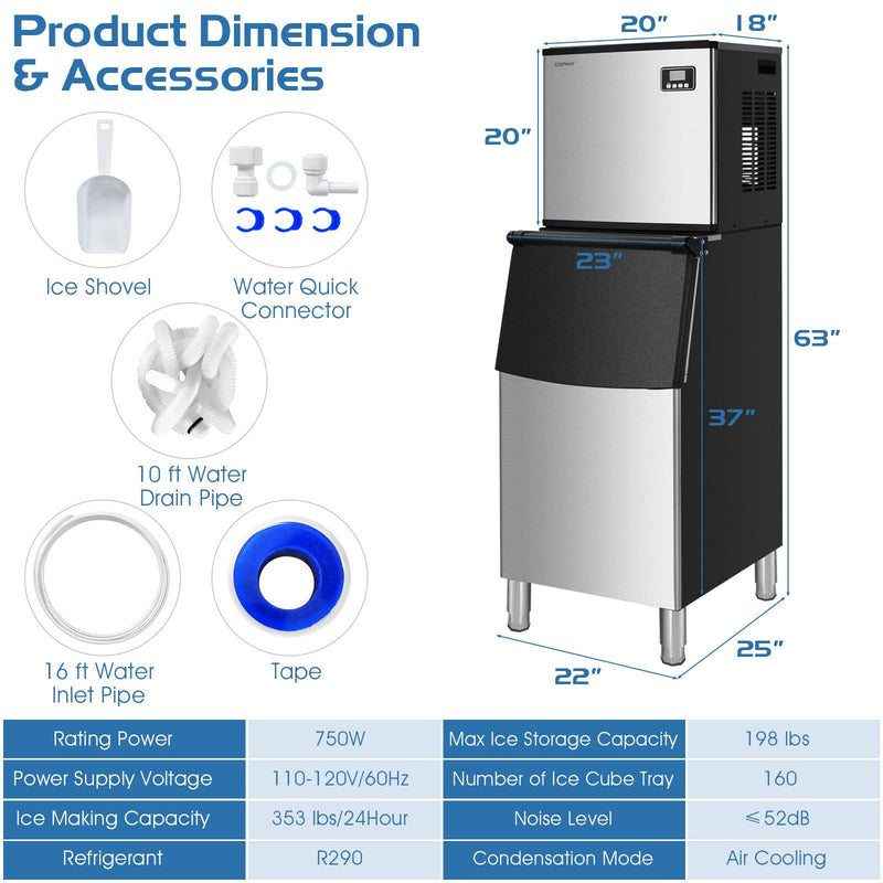 Load image into Gallery viewer, Split Commercial Ice Machine, 353LBS/24H Full-Automatic Vertical Industrial Modular Maker with 198 LBS Large Storage Bin
