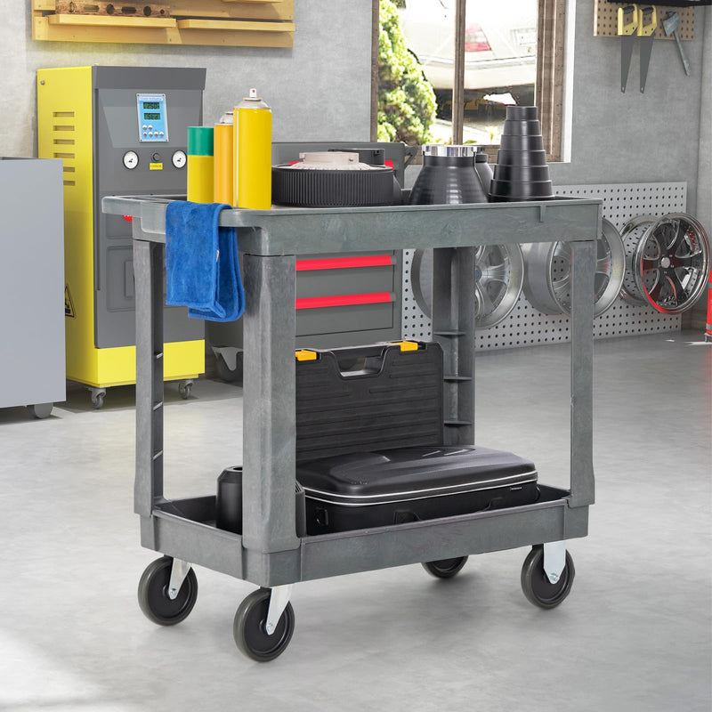 Load image into Gallery viewer, Goplus Service Utility Cart, 2-Tier Heavy-Duty PP Rolling Cart with 550 LBS Capacity, 2 Universal Wheels
