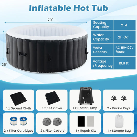 Goplus Inflatable Hot Tub SPA Person Portable Pool Hottub with 130 Air Jets