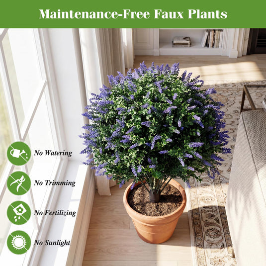 Goplus 2 Pack Artificial Lavender Boxwood Topiary Ball Trees 27.5" Faux Floral Shrubs