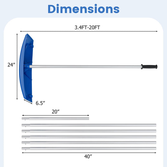 Goplus 3.4-20 FT Extendable Snow Removal Tool with 24" Wide Blade & Wheels